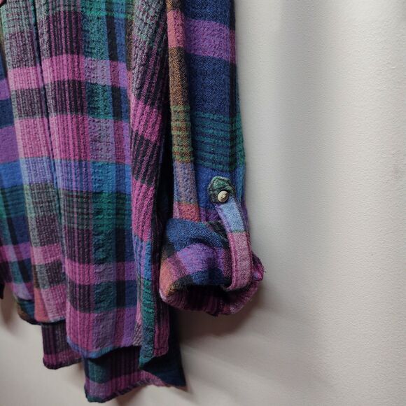 Cato Button Down Shirt Women Size L Purple Blue Plaid Relaxed Oversized Casual - Picture 4 of 9